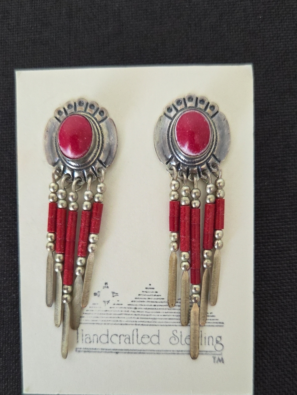 Silver-Tone Red Bead Fringe Earrings